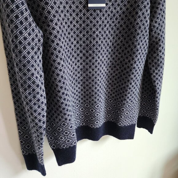 S Sweater Blue New Jos A Bank Small V Neck Nwt Winter Wool Blend Navy Diamond Sz - Picture 7 of 17